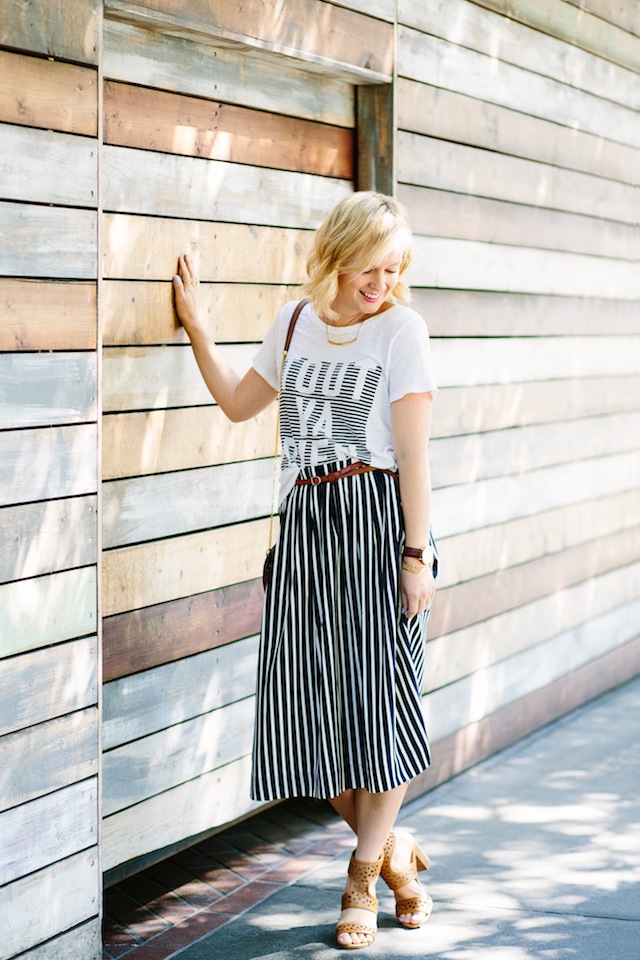 Striped midi outlet skirt