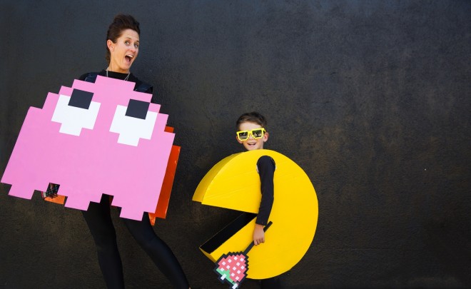 A monster and PAC MAN Halloween costume