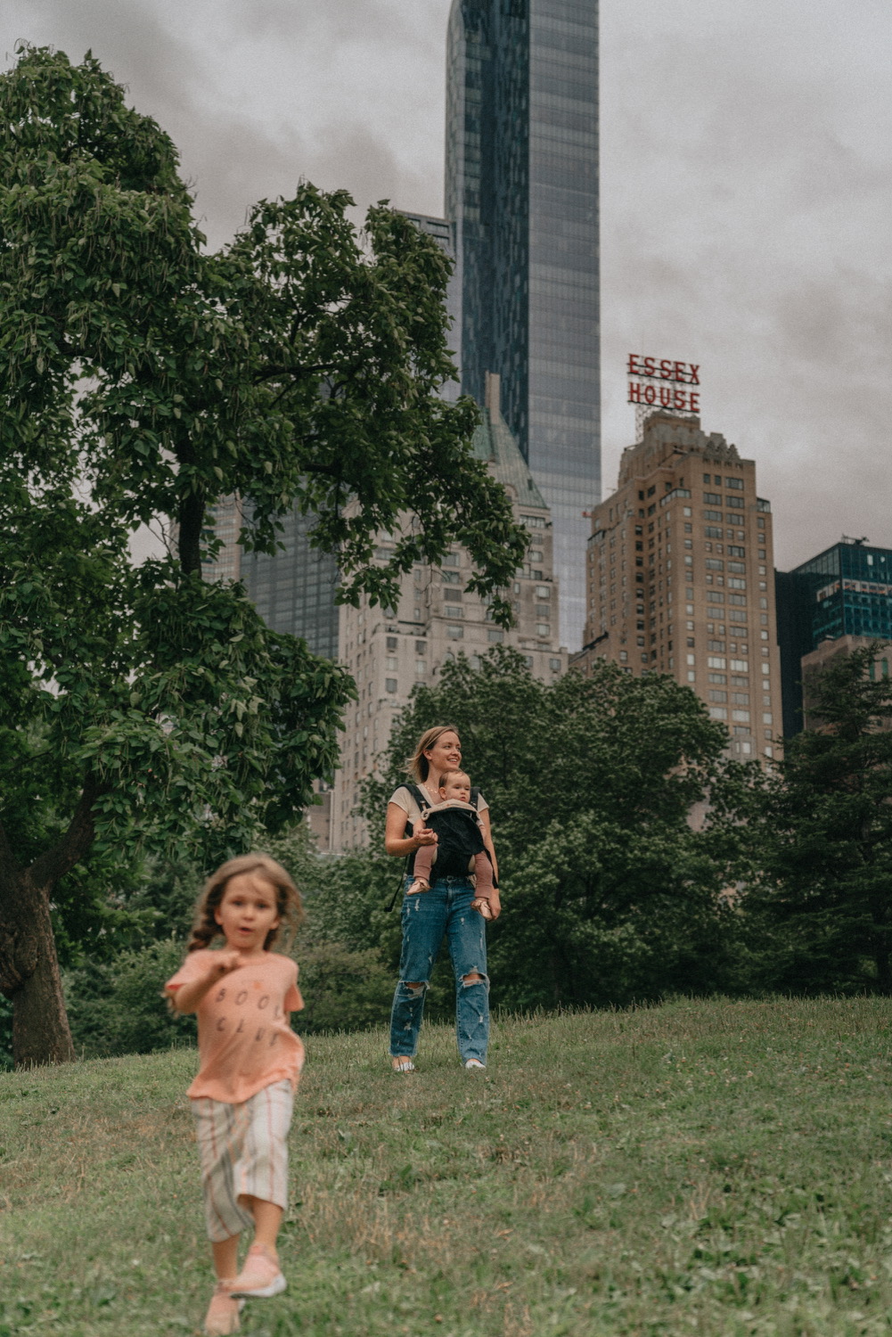 Walking with kids through a new york city park