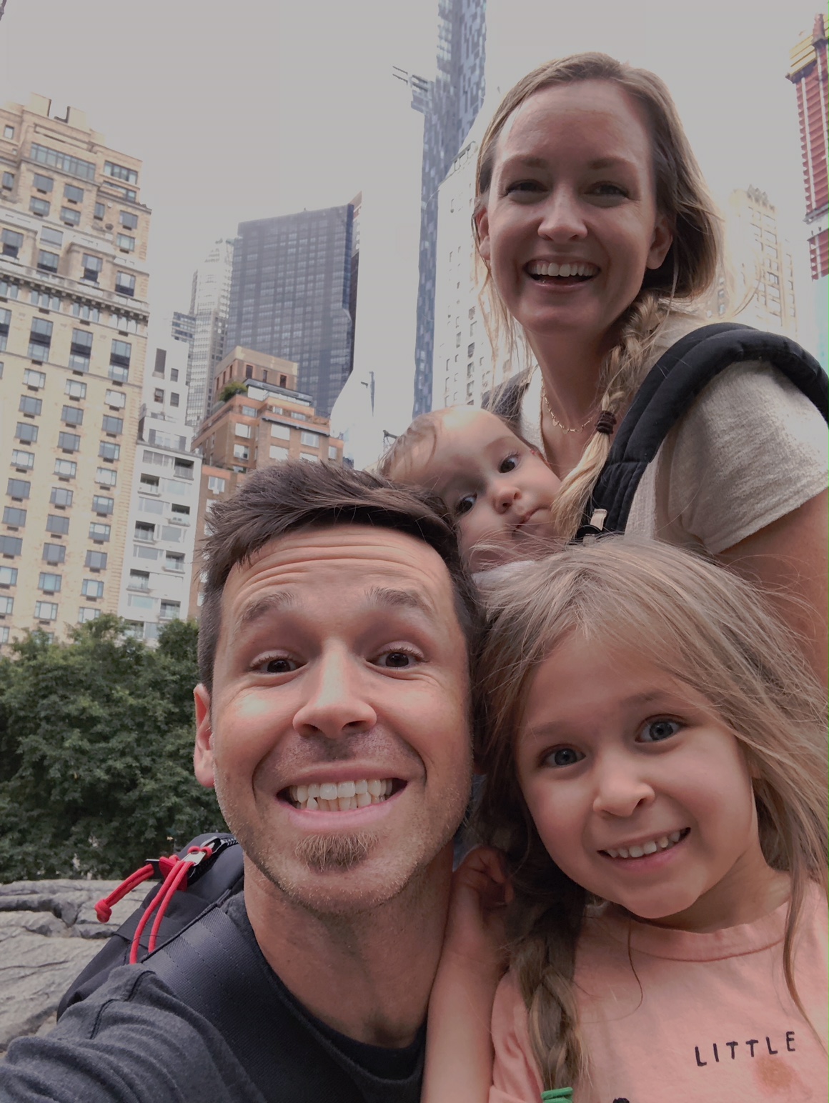 Family selfie with kids in new york city