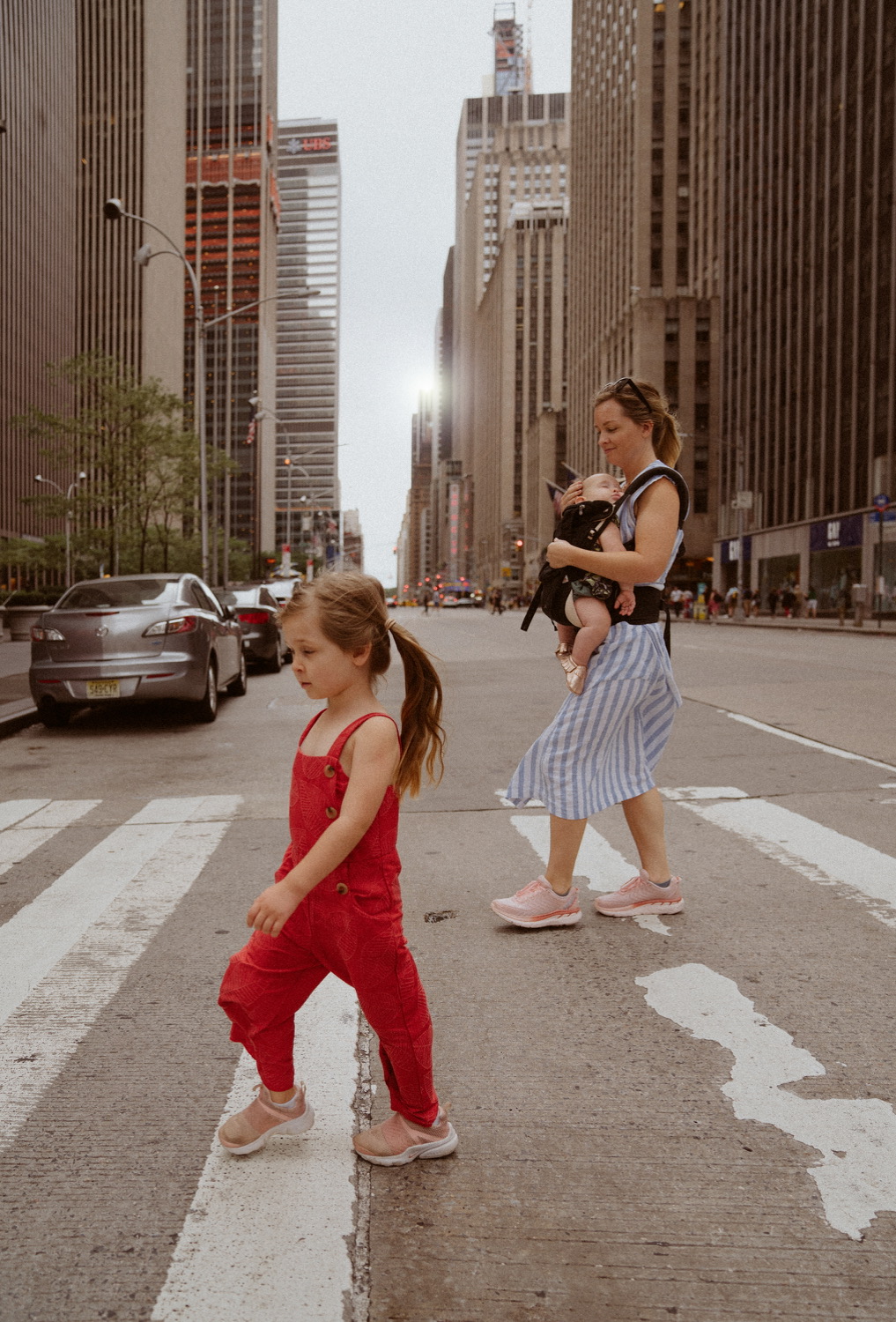 crossing a road in new york city with kids