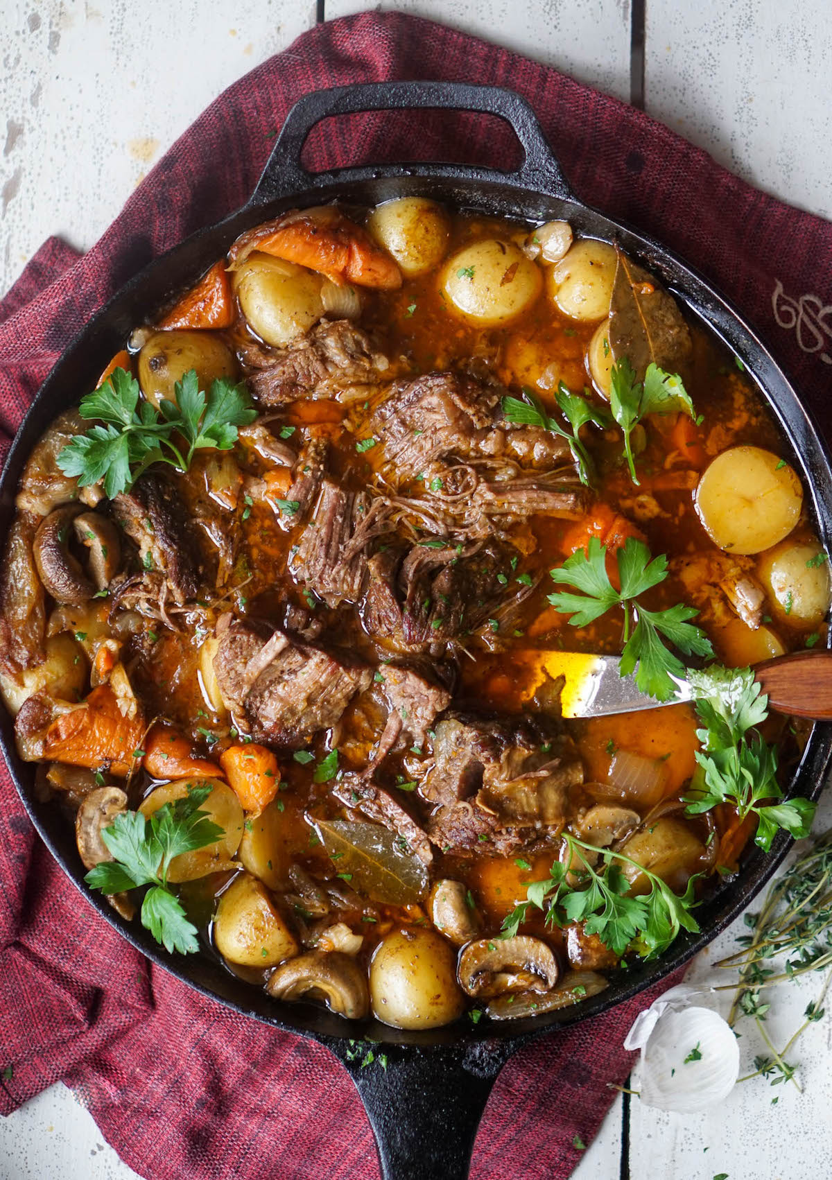 A pot roast served in a skillet