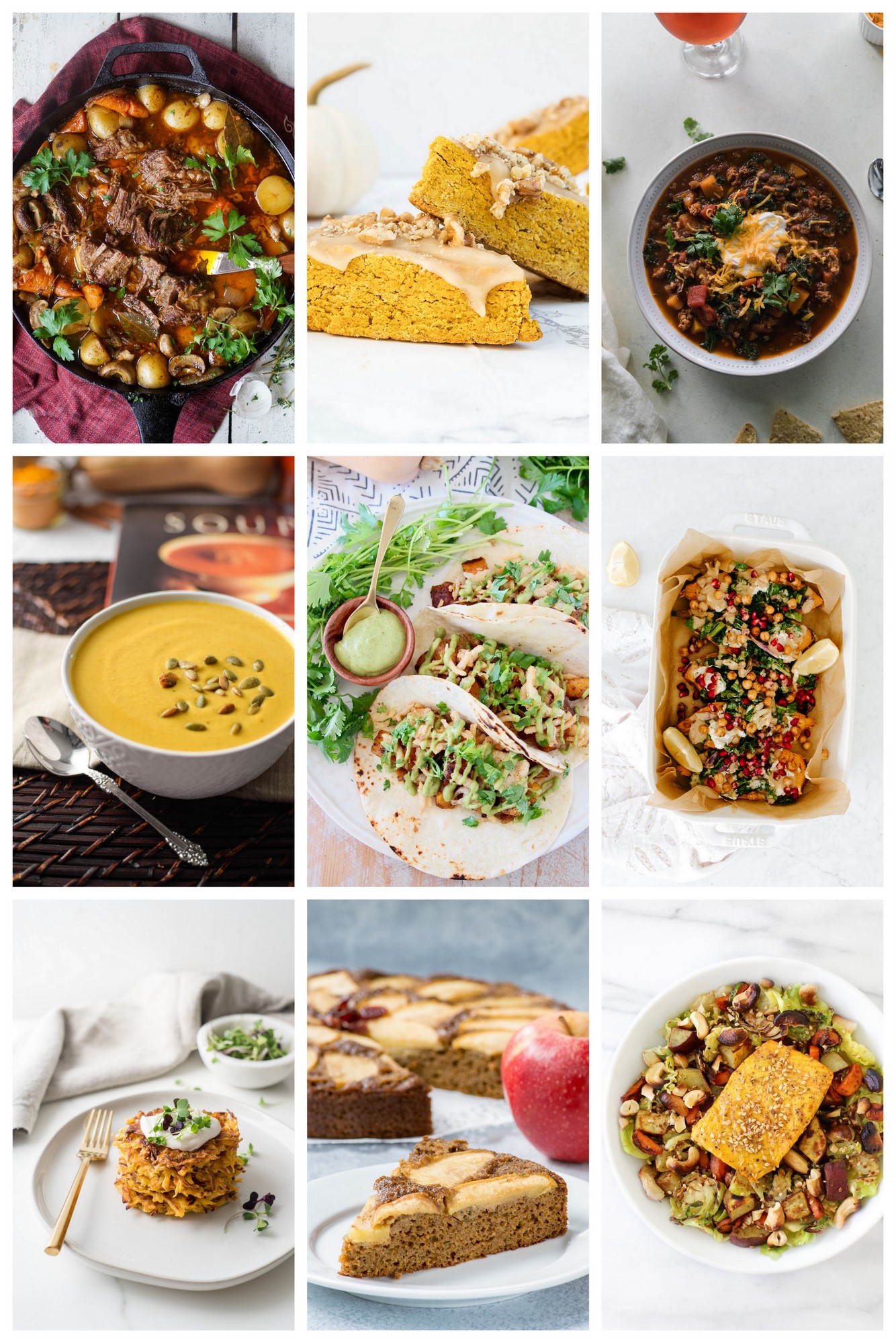 A collage of nine fall recipes