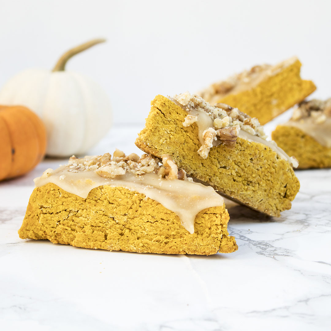 pumpkin scones on a marble work surface