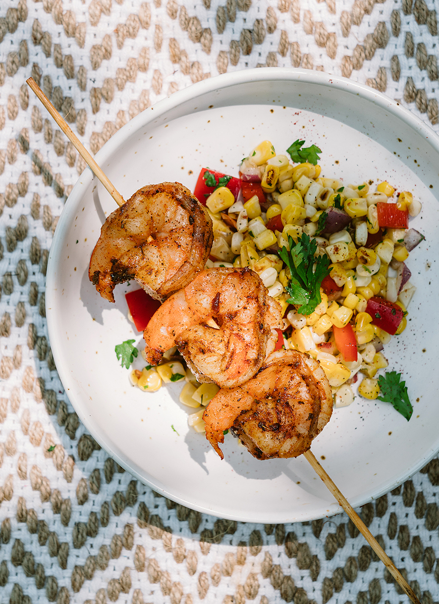 Marinated grilled outlet shrimp skewers