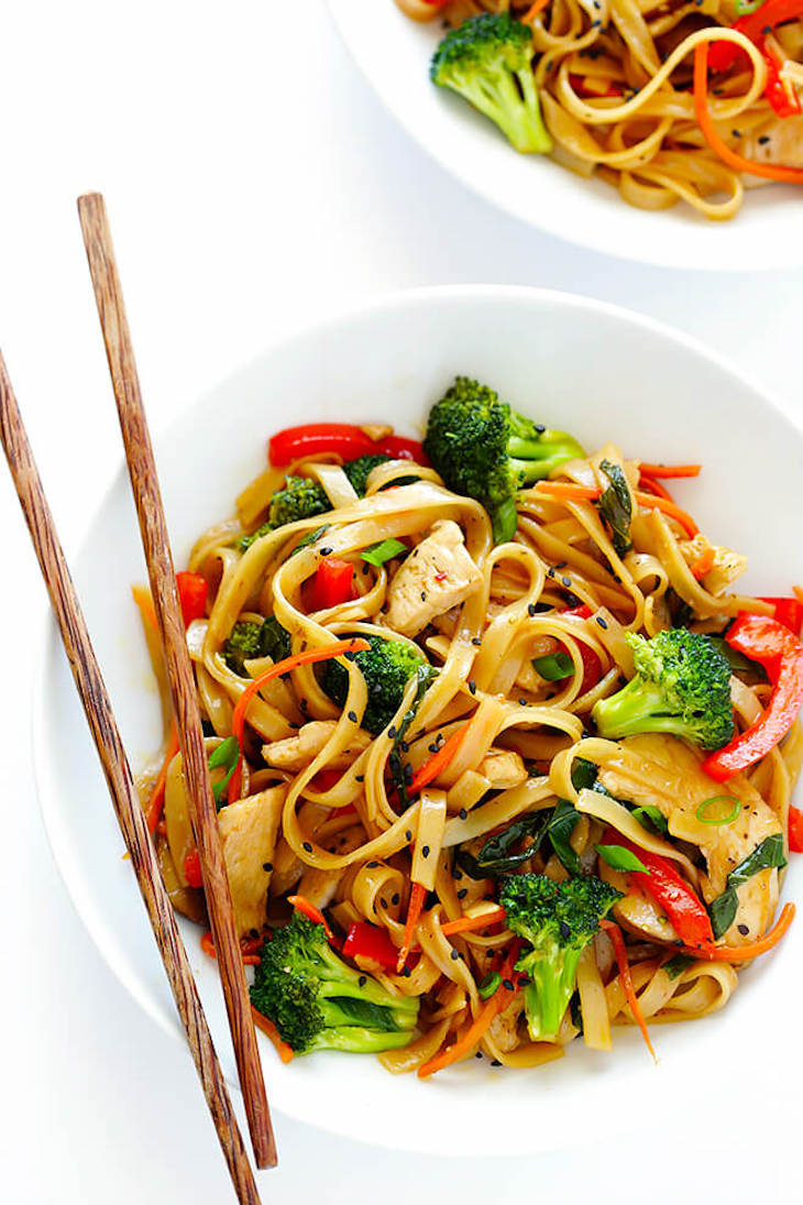 Stir fry served in a white bowl for an easy weeknight meal