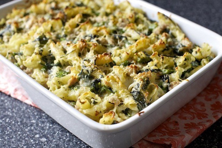 Pasta bake in a white dish