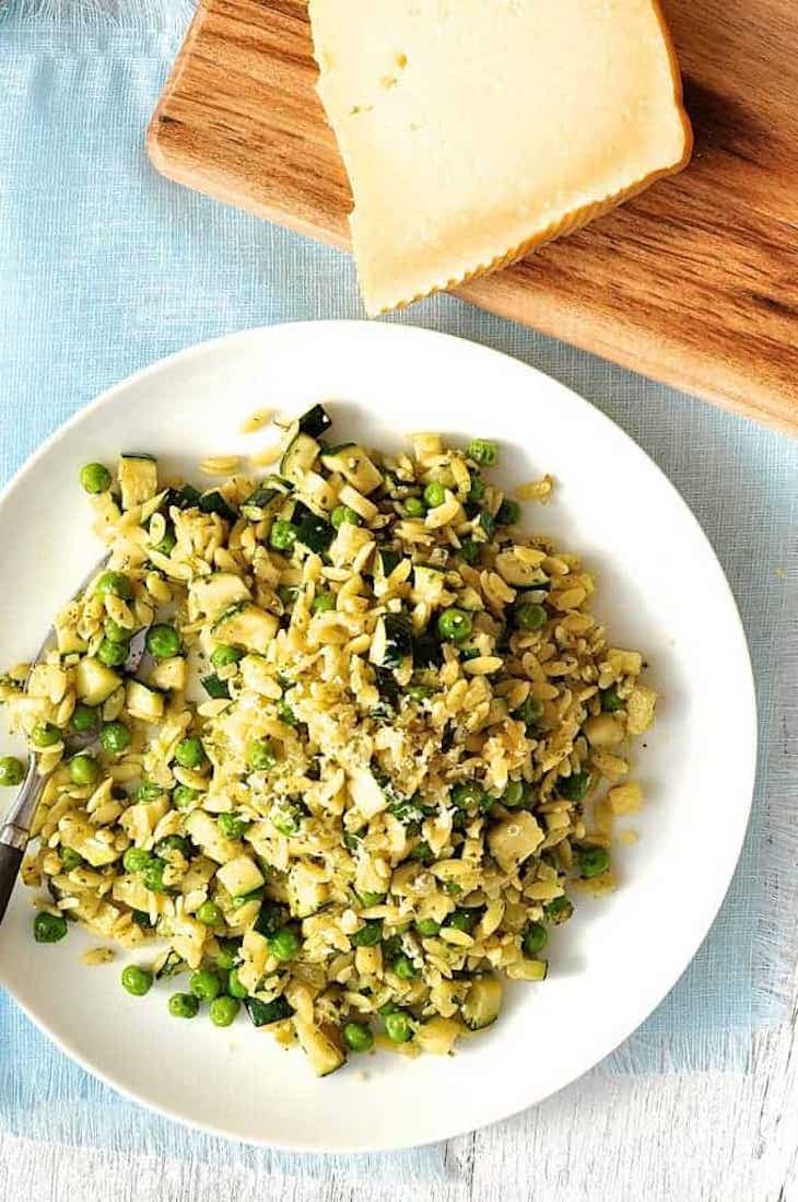 Orzo served on a white plate