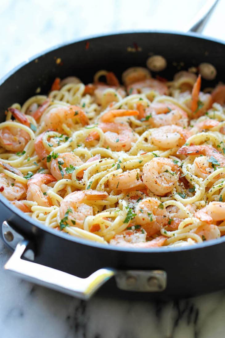 Shrimp scampi served as a weeknight meal