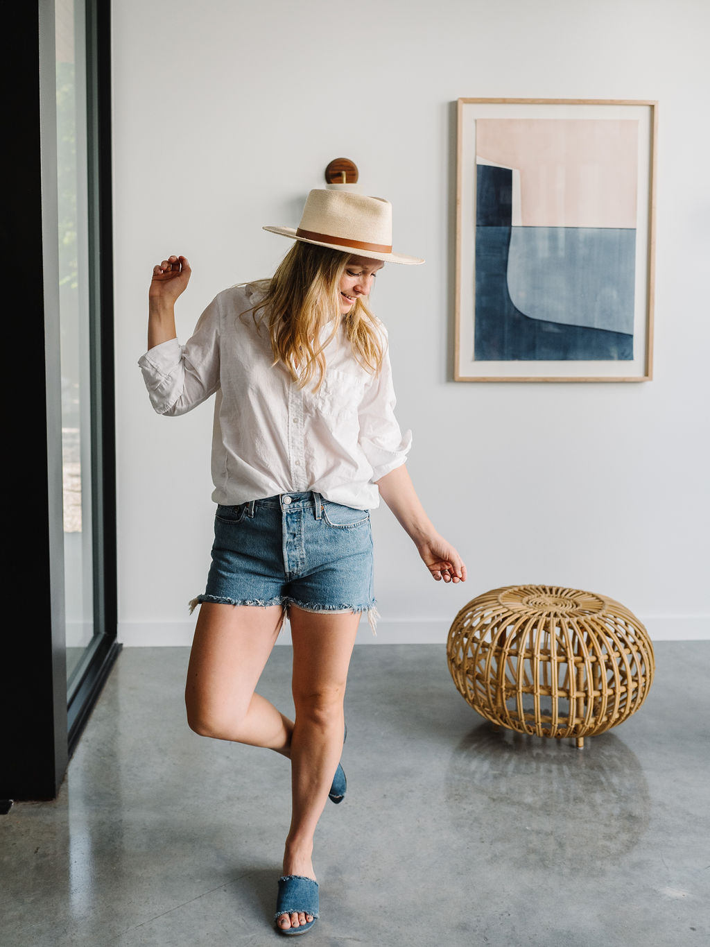 White shirt cheap and jean shorts