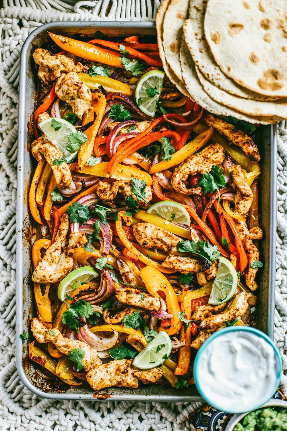 Chicken fajitas on a sheet pan