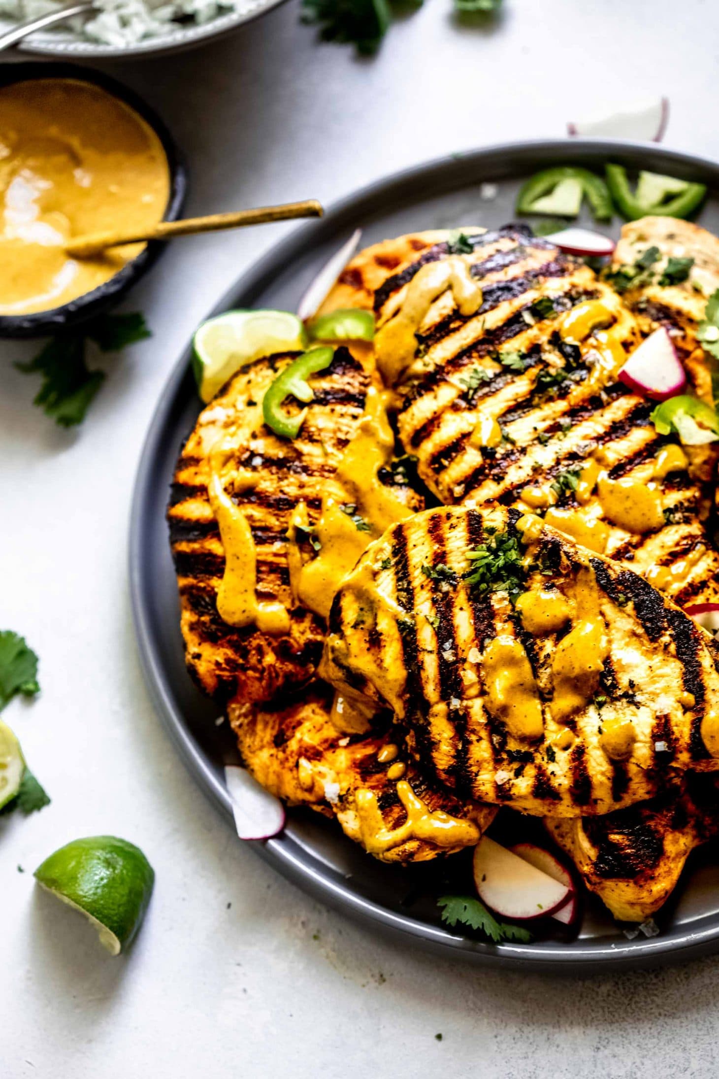 Grilled chicken served on a plate