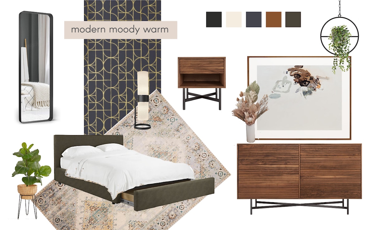 bedroom mood board black furniture